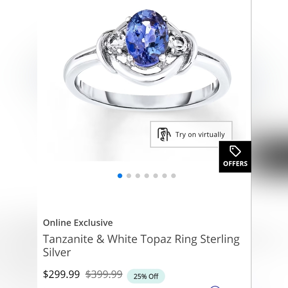 Genuine Tanzanite, Champagne & White Zircon Platinum Sterling Silver Sz 7 - Picture 10 of 10